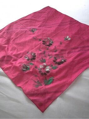 Fuchsia Floral Hand Painted Square Scarf NWOT